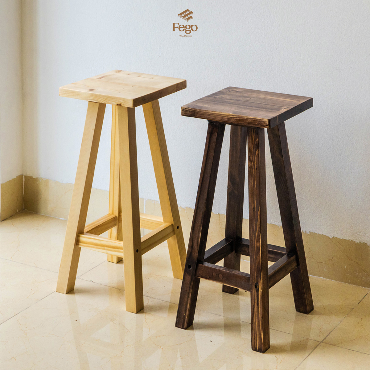 Ghế đôn fego gỗ thông tự nhiên cao 60cm