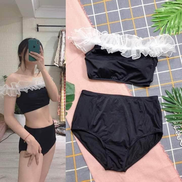 Bikini 2 mảnh phối lưới trắng trễ vai EVA 2MCC