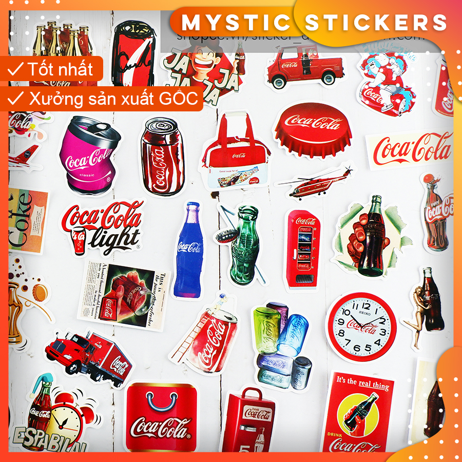 [COCA COLA] 50 Sticker chống nước/Hình dán/Decal dán laptop vali xe mũ bảo hiểm nhà cửa ...