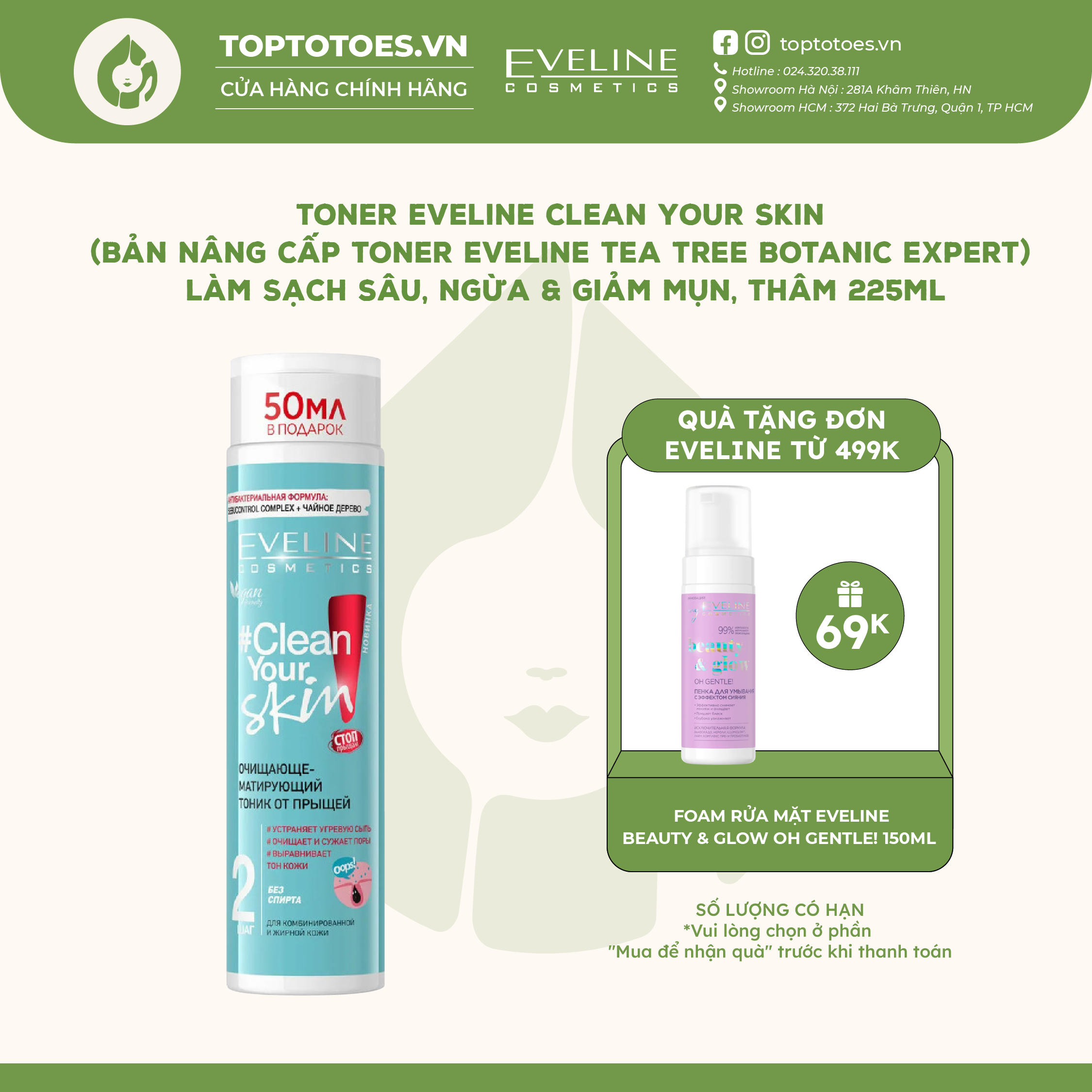Toner Eveline Tea Tree Botanic Expert làm sạch sâu ngừa & giảm mụn thâm