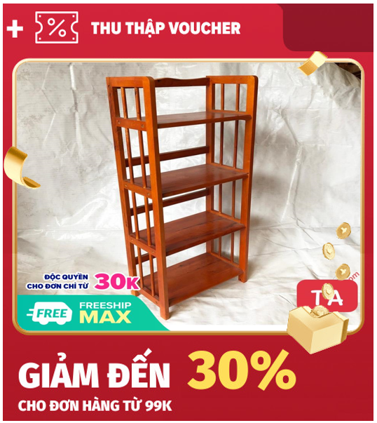 [HCM]Kệ Sách Gỗ 4 Tầng 50cm Vàng