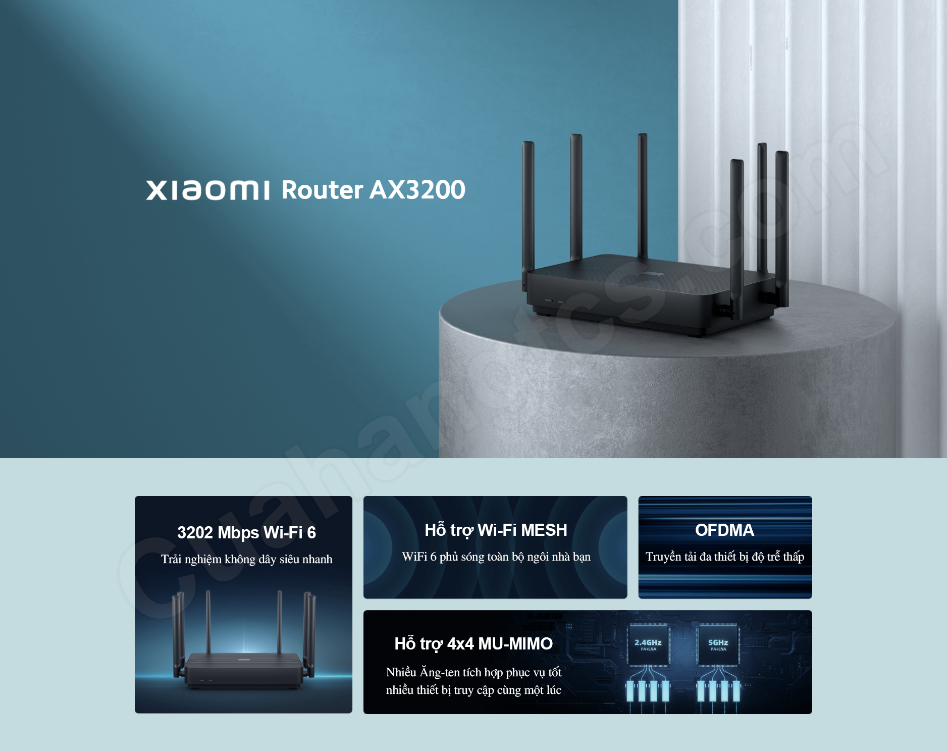 Bộ phát WiFi Xiaomi Mi Router AX3200 Quốc Tế hỗ trợ mesh wifi 6