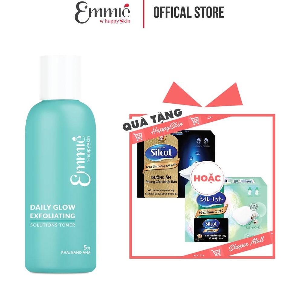 Dung dịch cân bằng da và tẩy tế bào chết 5% pha/ nano aha 230ml chính hãng emmié by happyskin - daily glow exfoliating solutions toner