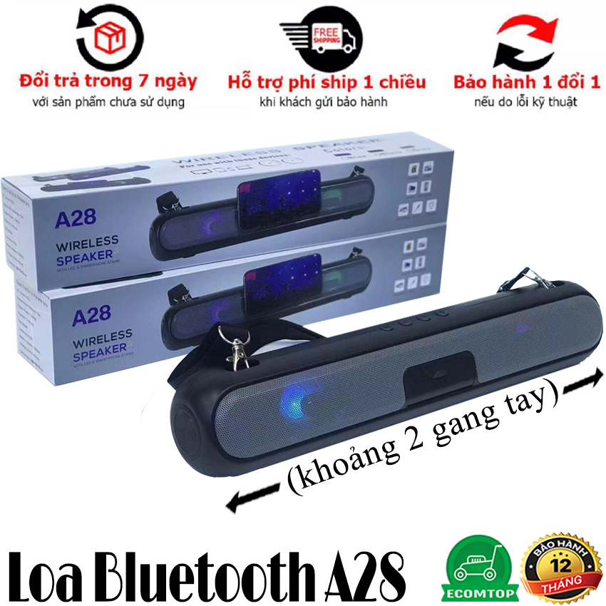 Loa bluetooth cao cấp chất lượng tốt giá rẻ không dây di động thông minh A28 hỗ trợ thẻ nhớ đài FM đa kênh bass nén khỏe tredle đanh có đèn nháy nghe nhạc hay ECOMTOP