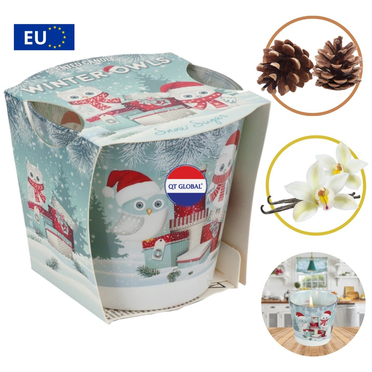 Ly nến thơm Bartek Candles 115g Winter Owls - tuyết, thông, len, thơm phòng, hỗ trợ khử mùi (giao mẫu ngẫu nhiên)