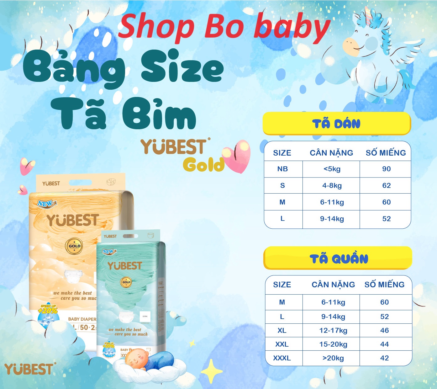 Bỉm Yubest Gold / Angel mẫu mới /Zummy POOH dán S62, M60, L52, XL46, XXL44, XXXL42