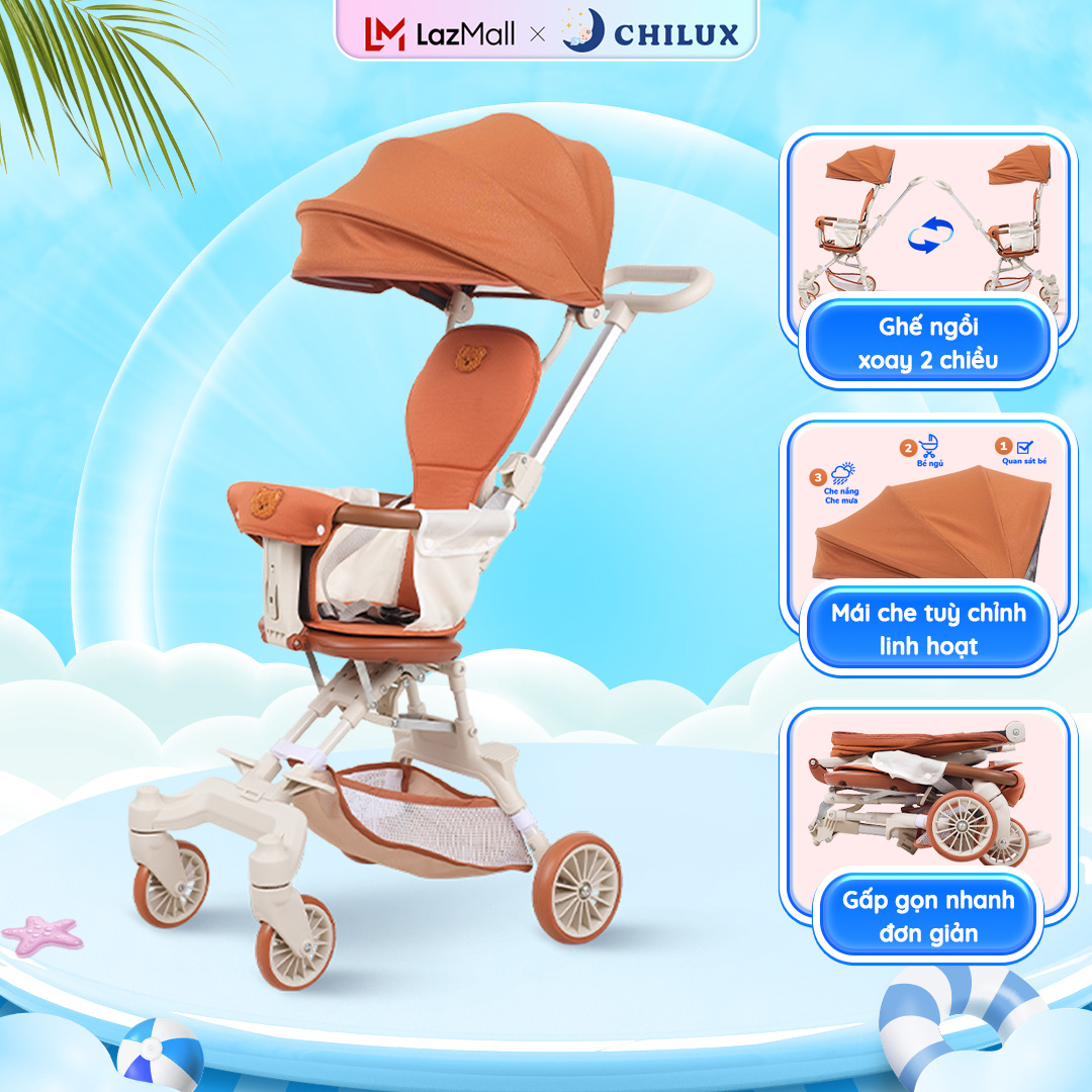 Xe đẩy gấp gọn Chilux M22 - Ghế ngồi xoay 2 chiều, mái che tuỳ chỉnh linh hoạt