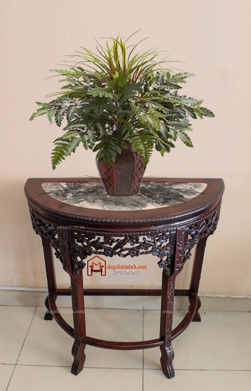 Bàn bán nguyệt chạm tích " mai điểu "