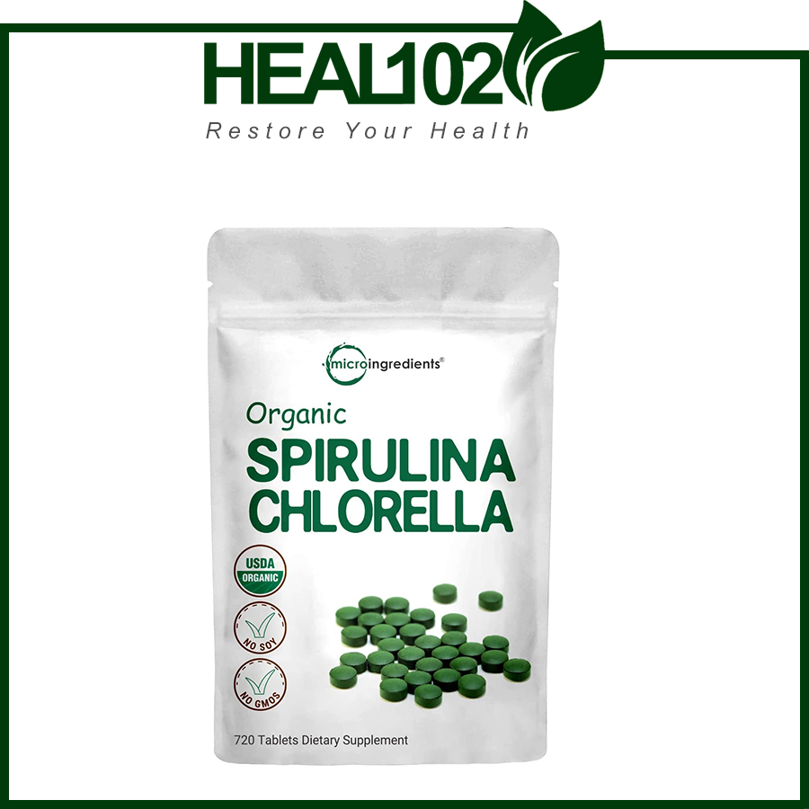 Micro Ingredients Spirulina Chlorella - viên nén tảo xoắn, tảo lục hữu cơ giàu protein thuần chay, chất diệp lục và vitamin- HEAL102