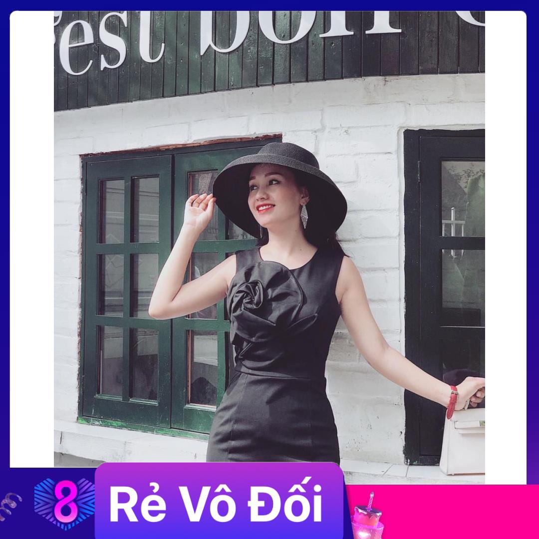 Đầm body đuôi cá đính hoa trước ngực chất umi freesize đỏ đen