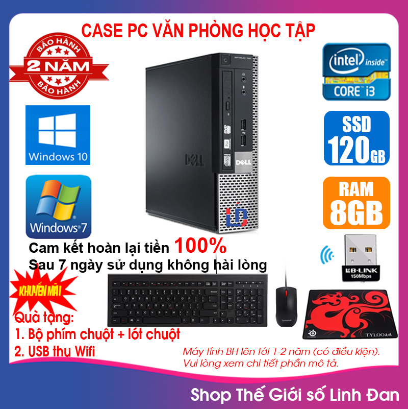 Case máy tính Dell CPU G620 / Core i3 2100 / Ram 4-8GB / SSD 120-240GB [TẶNG: Bộ phím chuột + USB thu wifi +  bàn di chuột] DEI32 - LLD