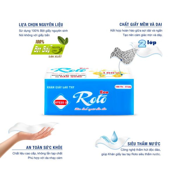 Combo 10 Bịch khăn Giấy lau đa năng 2 lớp ROTO  100% bột giấy nguyên sinh