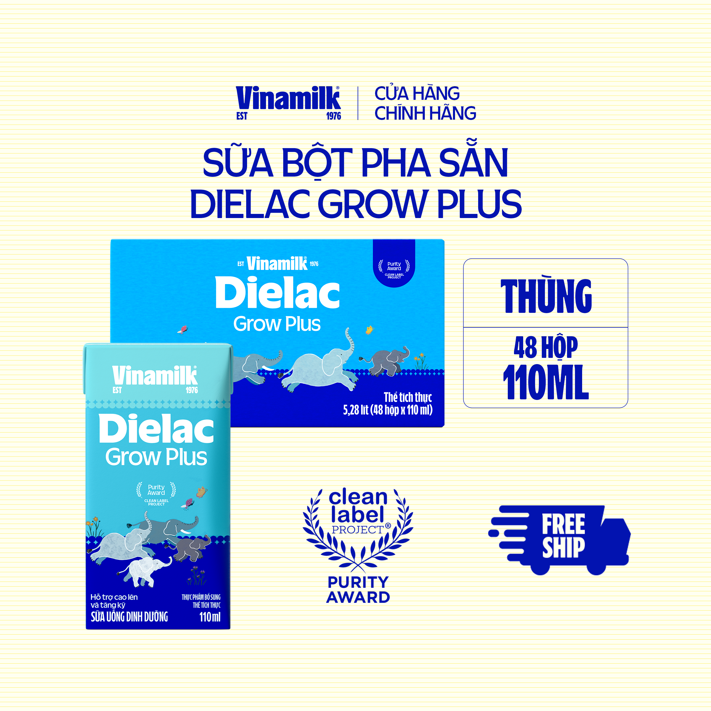Thùng 48 hộp Sữa Non Vinamilk Dielac Grow Plus (Sữa Uống Dinh Dưỡng) 110ml - Sữa nước hỗ trợ Trẻ suy