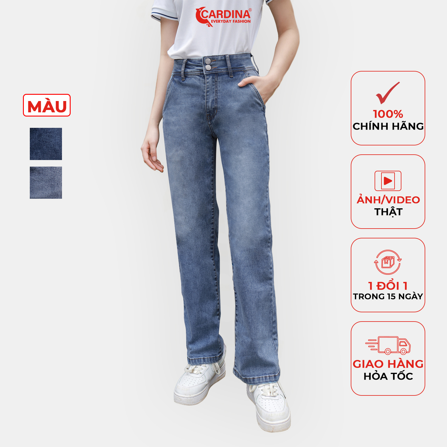 Quần Jeans Nữ CARDINA Dáng Ống Đứng Có Khuy Khỏe Khoắn Trẻ Trung 3QF10