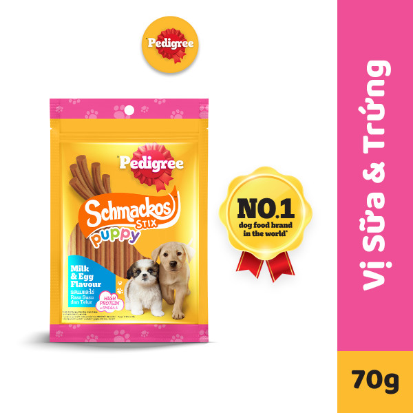 [Quà tặng không ban] Pedigree Schmackos Bánh thưởng dạng que cho chó con -  vị Sữa và Trứng - 70g
