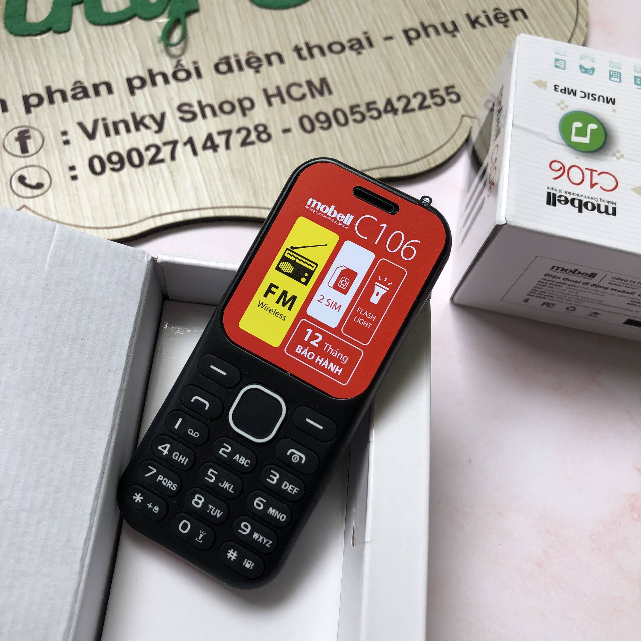 Điện thoại 2 sim Mobell C106 nghe nhạc mp3 nghe FM không cần tai nghe máy mới đầy đủ phụ kiện Bảo hành hãng 12 tháng