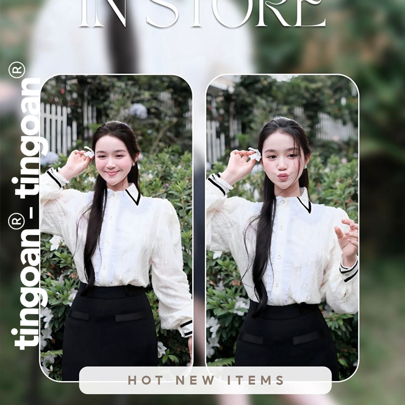 Tingoan® - áo somi dài tay nude lông xù viền nhung cổ phối ren ni ni blouse/nd
