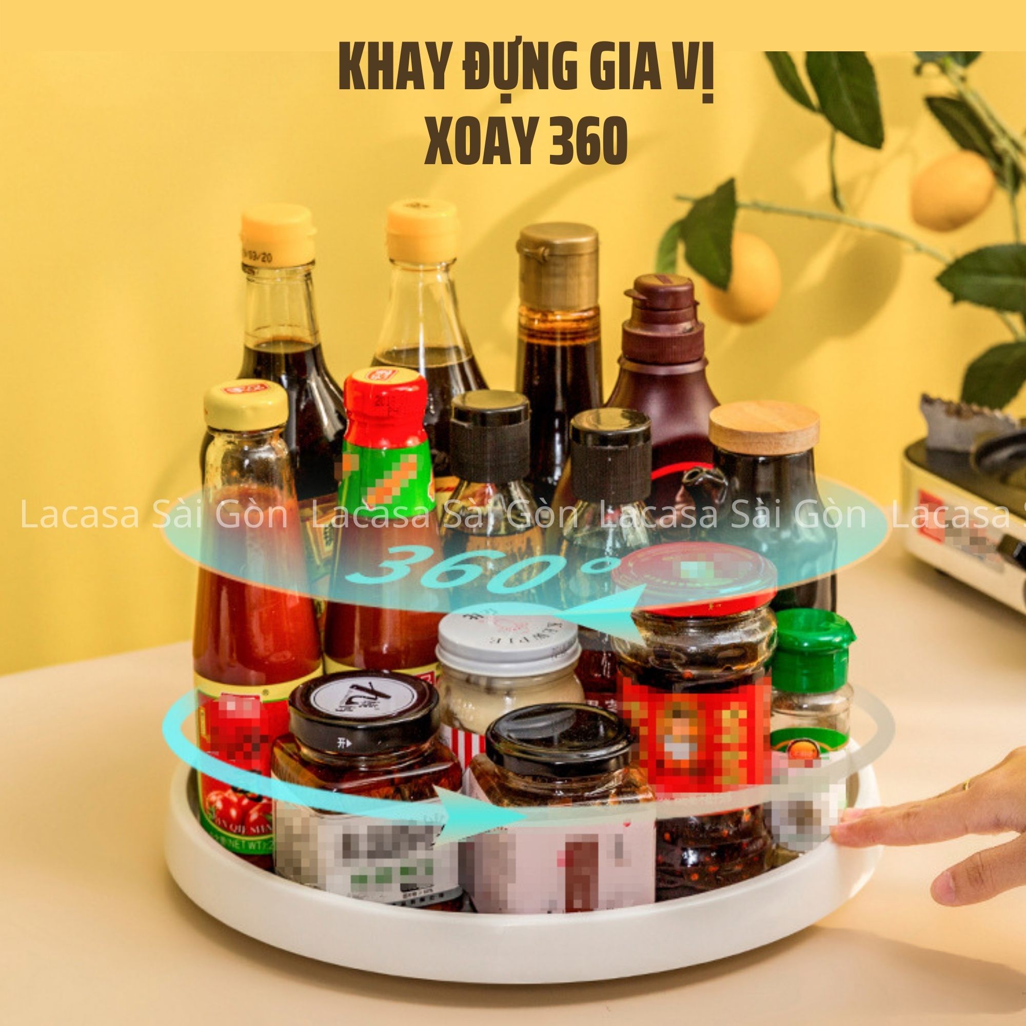 Khay đựng gia vị xoay 360/ Round 360 degree rotating tray/ Rotating spice rack
