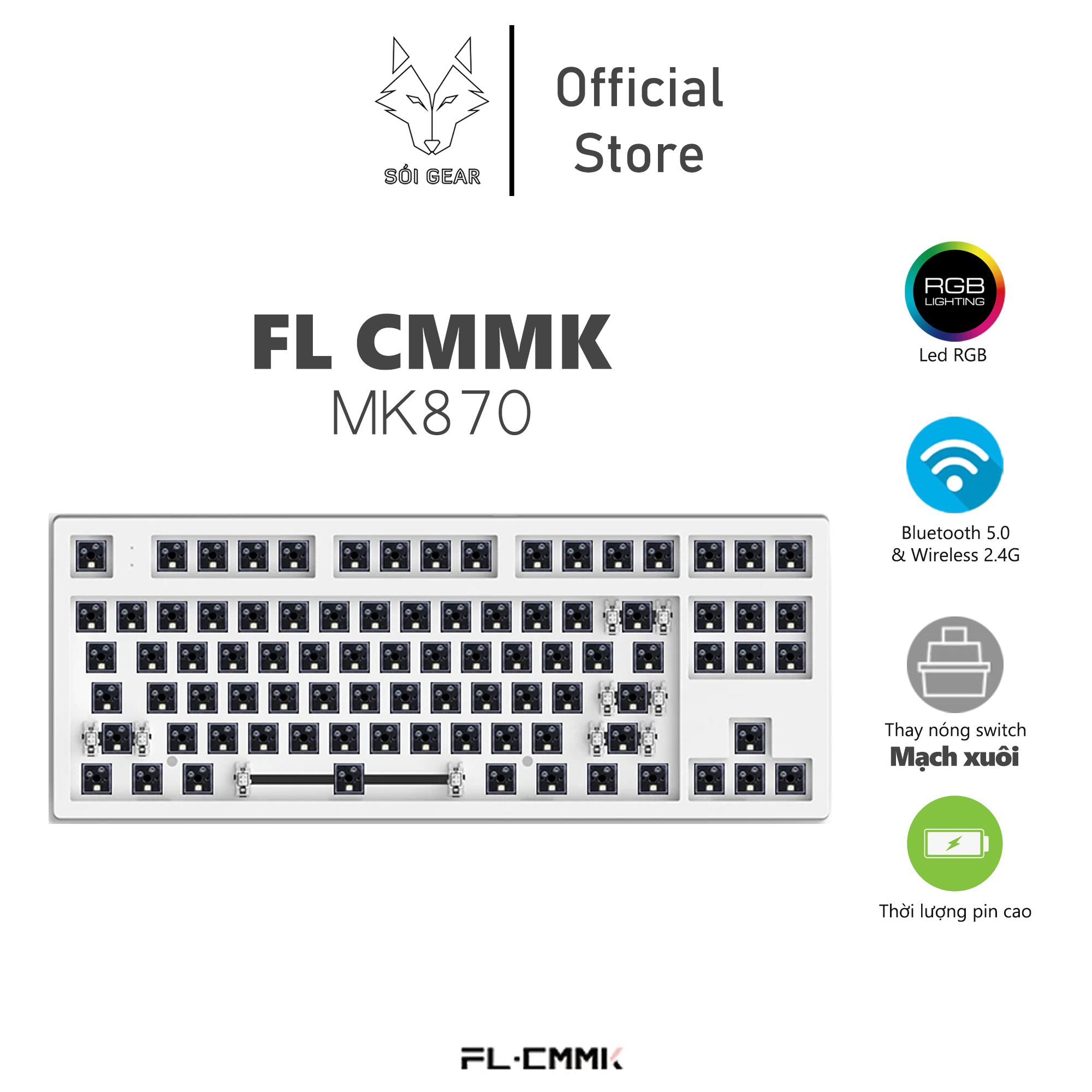 Bộ KIT bàn phím cơ FL- Esport MK870 Hotswap, RGB, Mạch xuôi, 3 Modes, có sẵn foam, bảo hành chính hãng 12 tháng