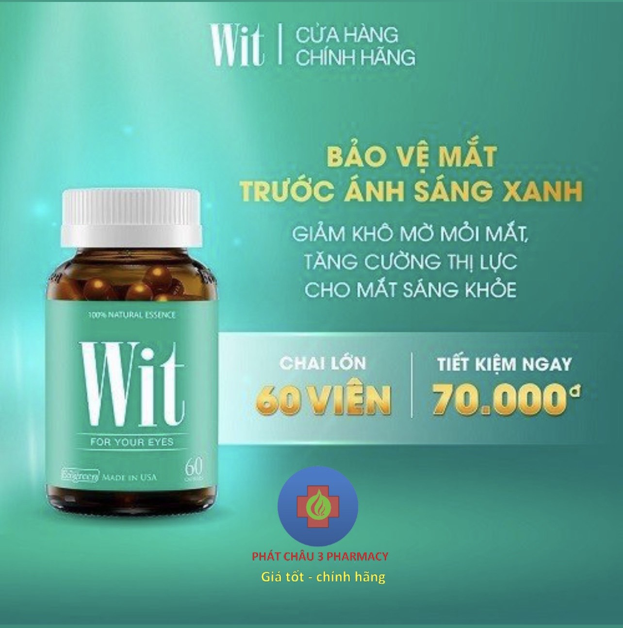 Viên uống WIT bổ mắt hộp 30 viên hỗ trợ tăng cường thị lực, giảm mờ mắt