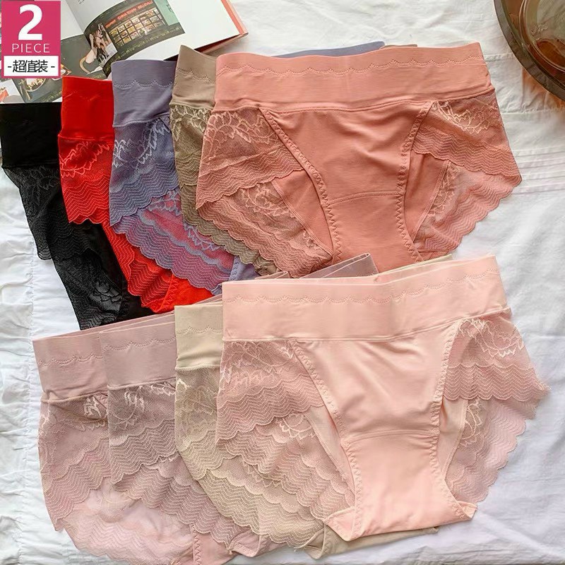 COMBO 4 Quần lót nữ Cotton cạp cao gen bụng - Quần chip nữ phối ren cao cấp