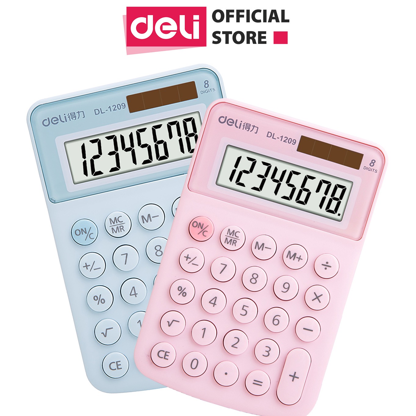 Máy tính mini bỏ túi dễ thương Deli - Màn hình 8 số - Màu Xanh/Hồng - 1209A