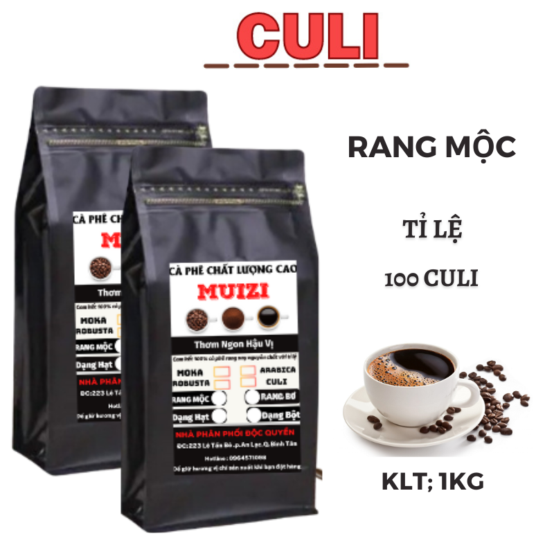 Cà phê hạt nguyên chất, cà phê hạt CULI rang mộc 1kg rang xay nguyên chất