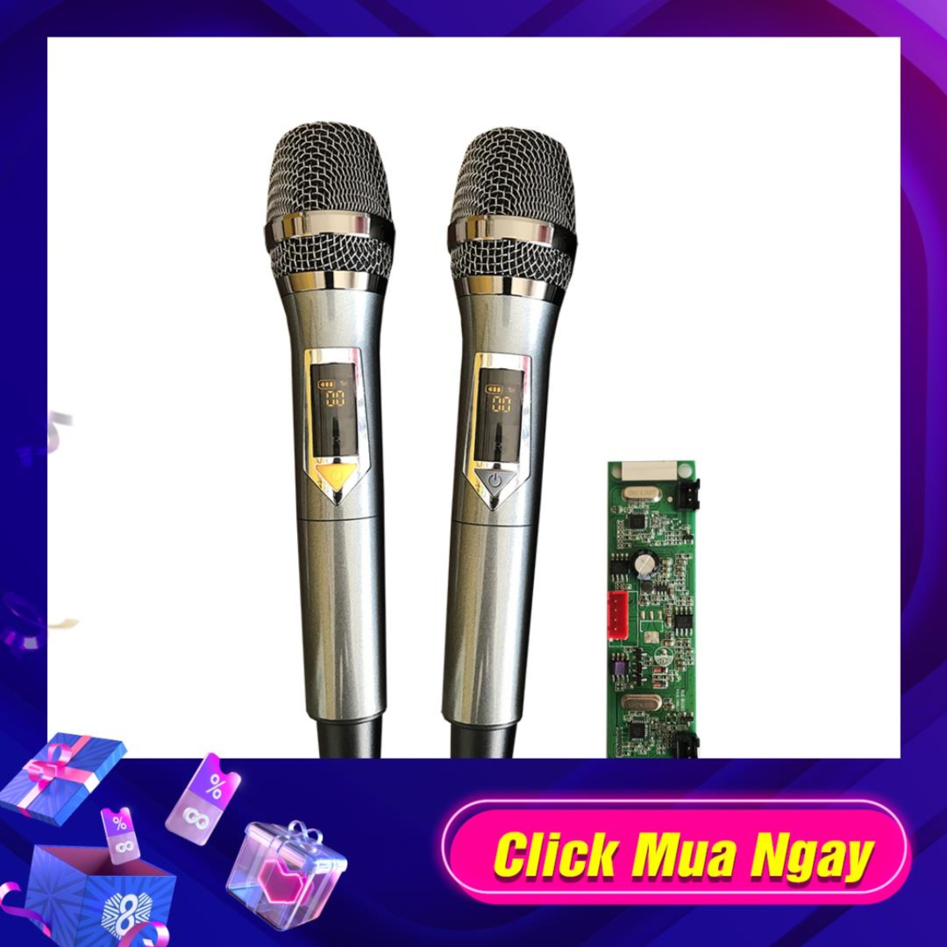 Bộ 2 cây Micro Không Dây UHF F79 - F66 - F68 Nâng Cấp ,Thay Thế Cho Loa Kéo Cực Hay, Gắn Amply , Đẩy Liền Vang ( Tặng 2 chống lăn micro )
