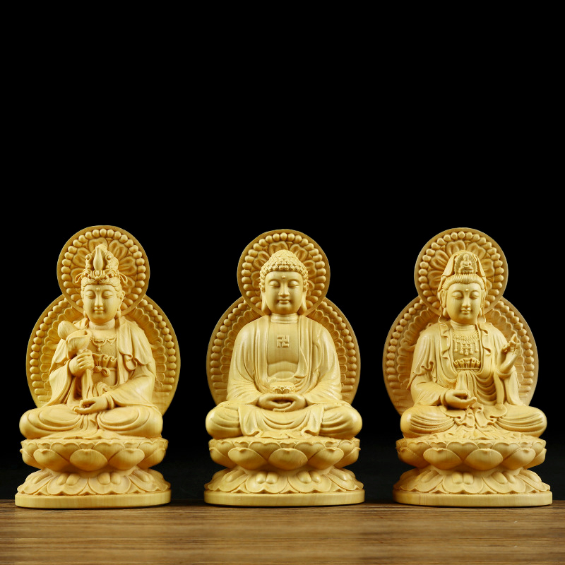 Tượng Tây Phương Tam Thánh bằng gỗ Hoàng Dương (Phật A Di Đà -Quan Thế Âm Bồ Tát - Đại Thế Chí Bồ Tát) - C13