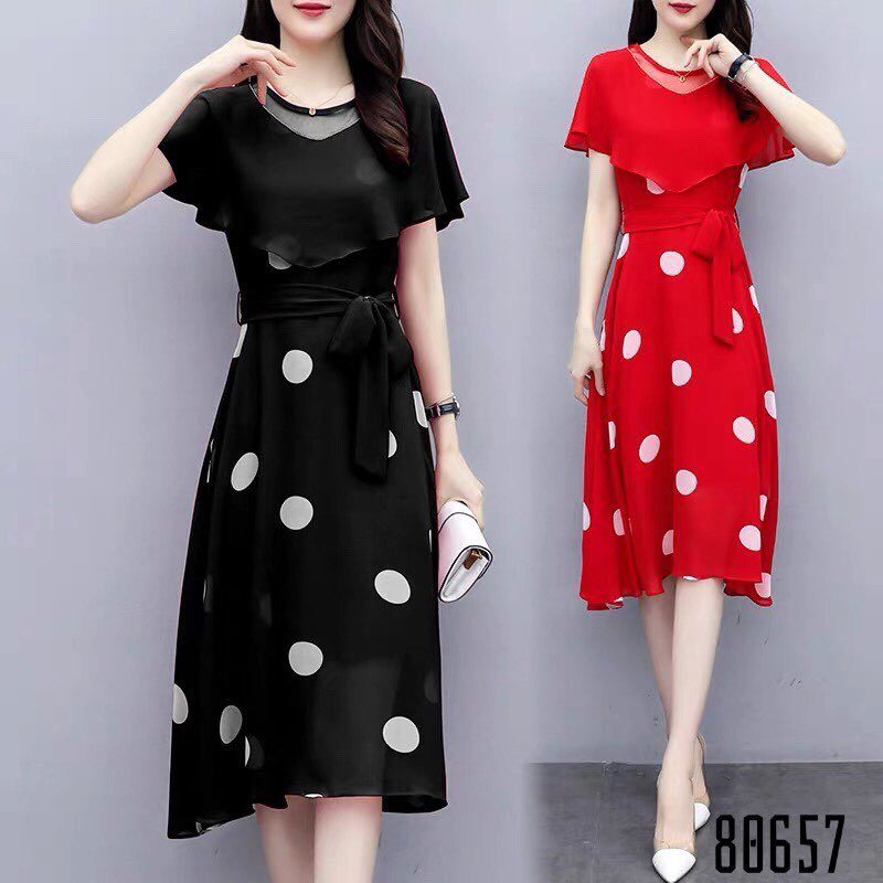 [HCM]ĐẦM  SUÔNG CHẤM BI DỰ TIỆC KÈM ÁO CHOÀNG DỄ THƯƠNG