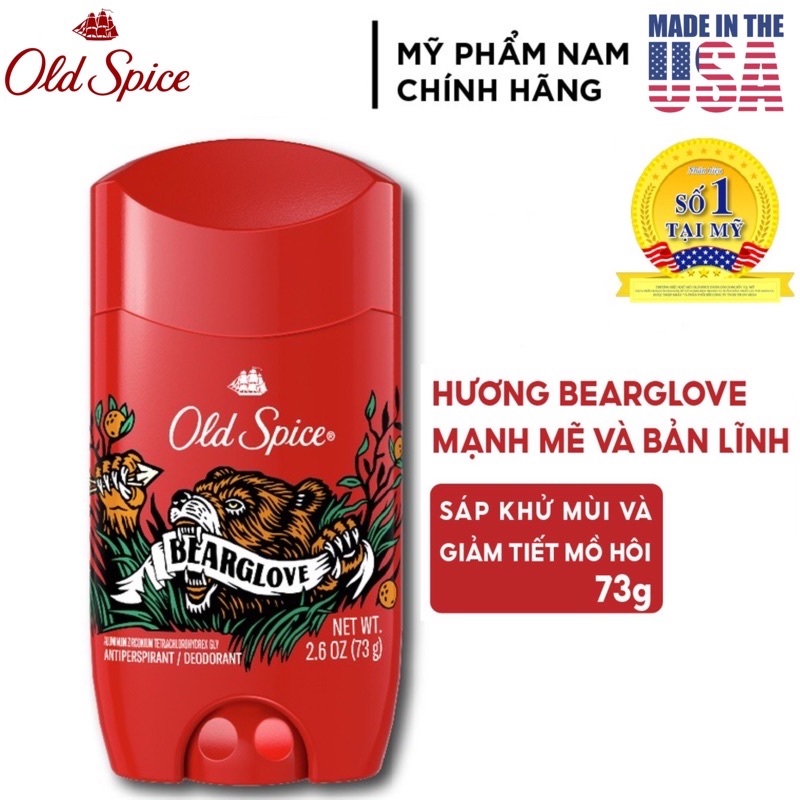 Lăn sáp khử mùi nam Old Spice Bearglove 73g ngăn mồ hôi Wild Collection - Mỹ