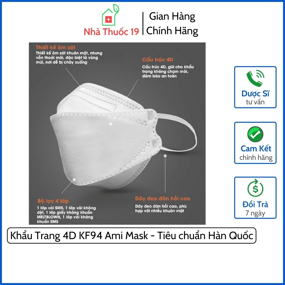 Khẩu trang 4d kf94 thương hiệu ami mask - tiêu chuẩn hàn quốc