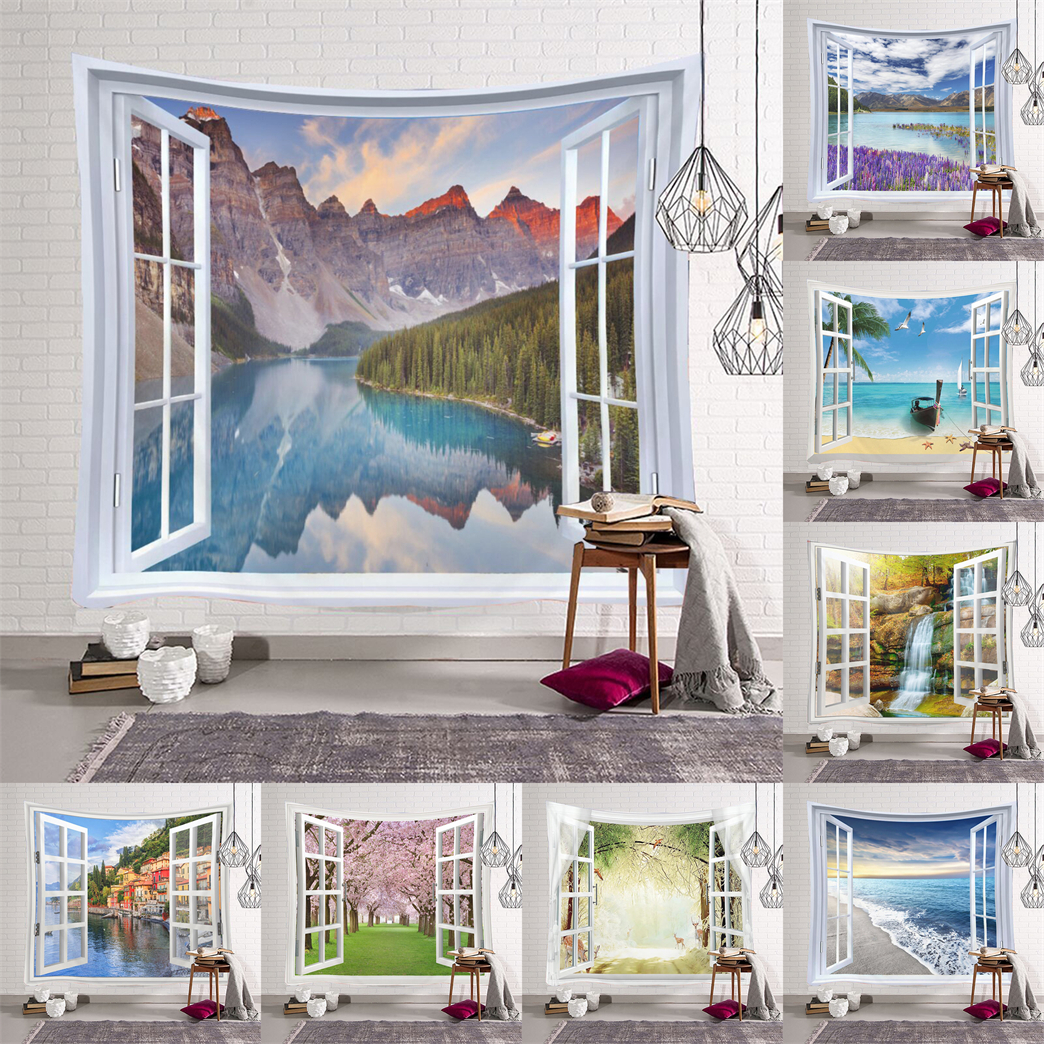 Phong cảnh tự nhiên phong cách tấm thảm bức tường chăn cửa sổ mô hình cảnh quan macrame tường treo phòng trang trí thẩm mỹ nhà Tường Vải