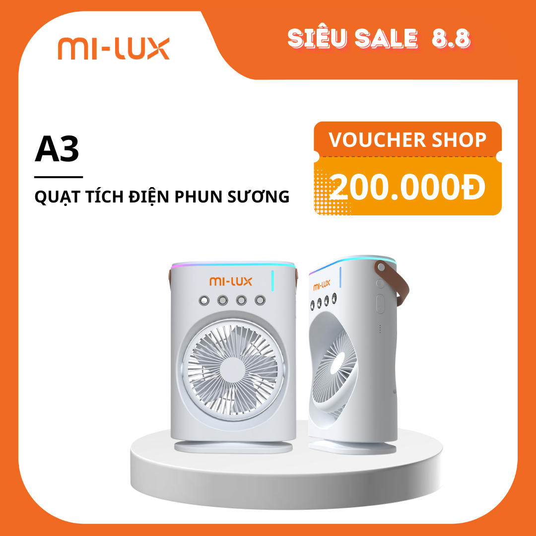 Quạt bàn, quạt điều hòa, quạt tích điện phun sương Mi-lux A3