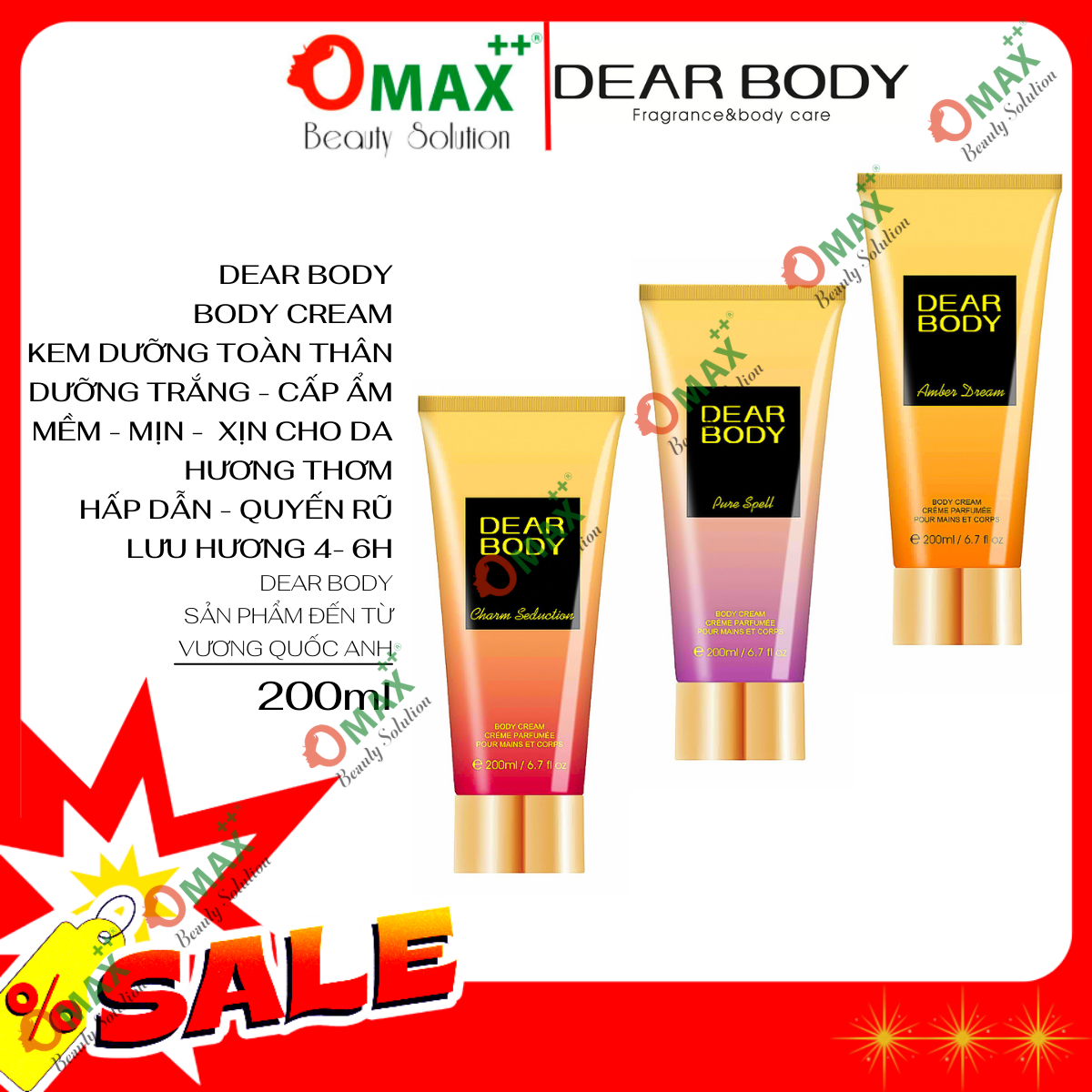 Kem dưỡng toàn thân dear body thượng hạng - body cream 200g - dưỡng mềm mịn mượt - thơm mát - ngọt ngào