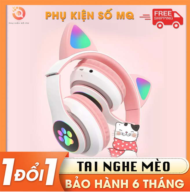 Tai Nghe Mèo Bluetooth -  Headphone Tai Mèo Dễ Thương Có Mic - Âm Bass Mạnh Mẽ Và Dung Lượng Pin Khủng 400mAh tại Phụ Kiện Số MQ