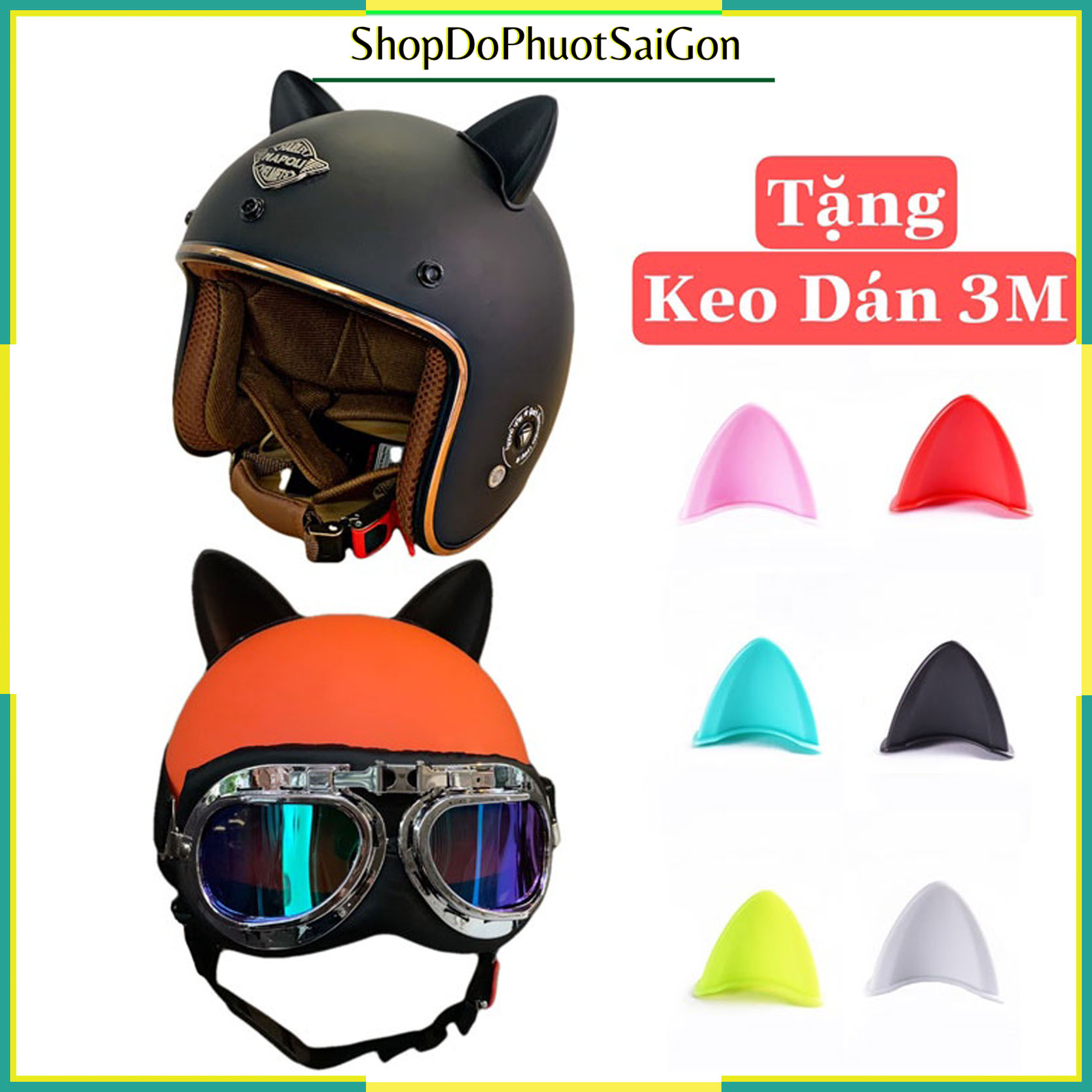 Tai Mèo Gắn Trang Trí Mũ Bảo Hiểm Cute Nhiều Màu