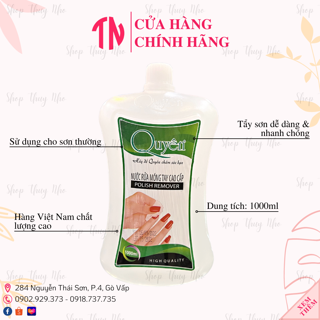 [LOẠI 1 CAO CẤP] Acetone, Axetone, Nước tẩy móng, nước chùi móng tay Acetone Quyên - 1000ml dụng cụ làm móng tay chuyên nghiệp nail