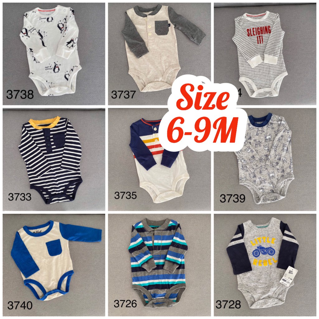 SIZE 9M Body chip dài tay bé trai/ Bodysuit dài tay xuất dư cao cấp -TDBT-kaidoshop
