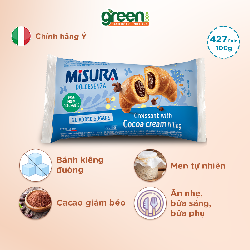 Bánh sừng bò Ý ăn kiêng giảm cân giàu chất xơ dùng men tự nhiên nhân kem cacao giảm béo Misura 48g