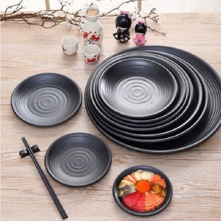  Đĩa tròn gân nhám màu đen nâu  nhựa phíp Melamine nhiều Size cao cấp 