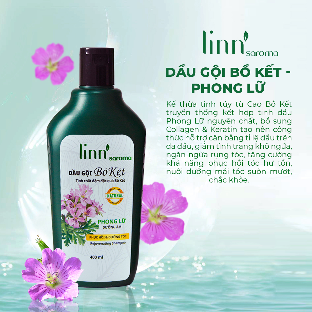 linn'saroma - Dầu Gội Thiên Nhiên Bồ Kết- Phong Lữ  (dành cho tóc khô nhuộm) -400ml