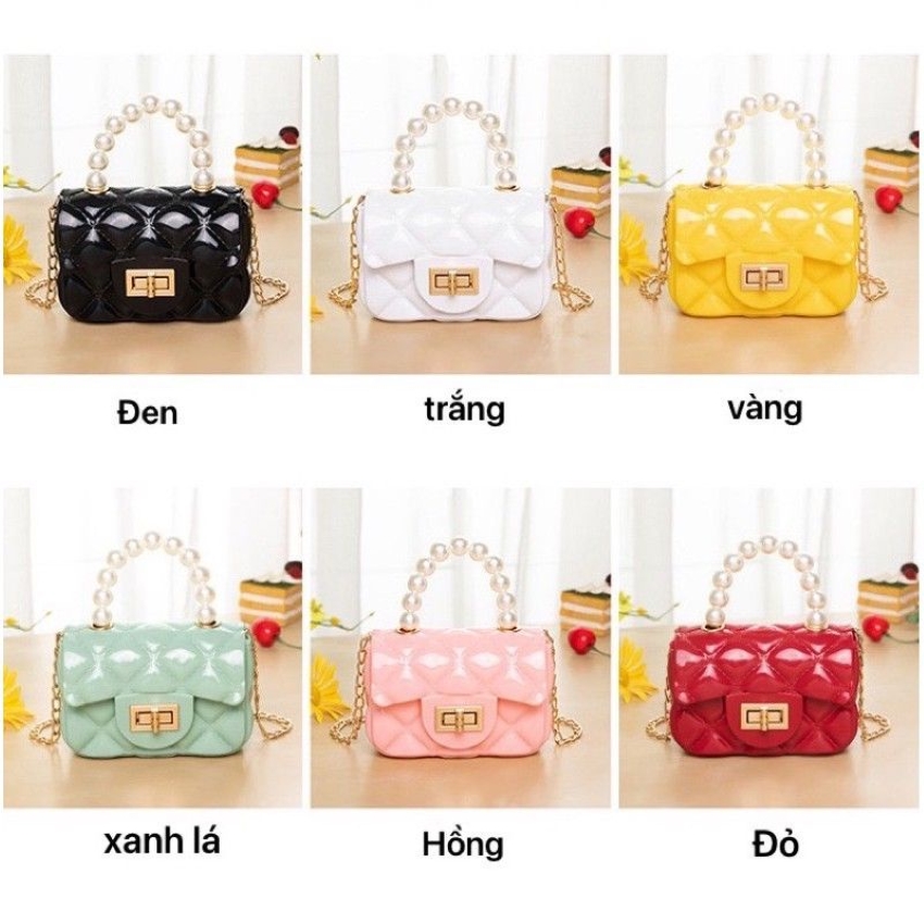 Túi xách, túi đeo chéo nhựa mini quai ngọc Riokids cho bé gái, bạn nữ đi chơi, phụ kiện túi xinh xắn