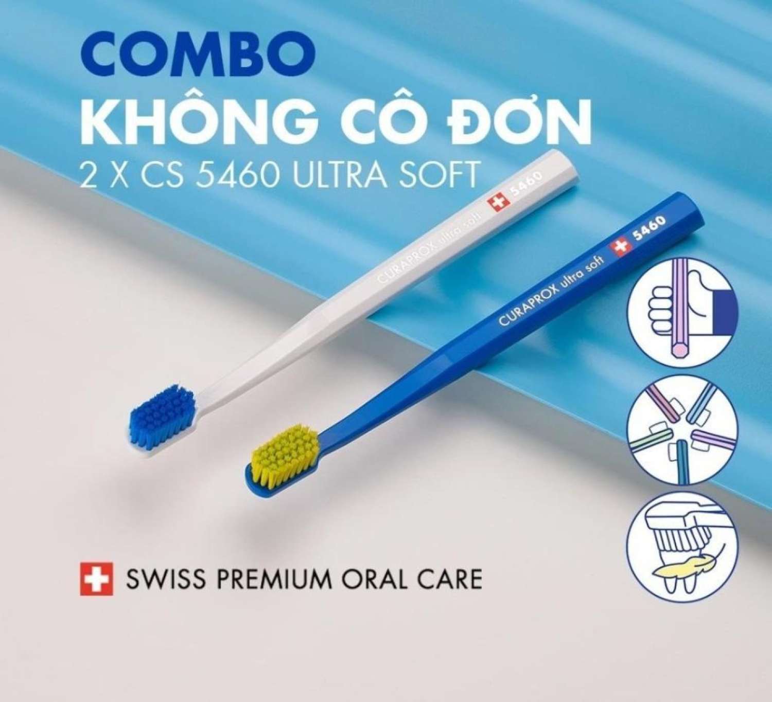 COMBO KHÔNG CÔ ĐƠN-2 Bàn chải răng siêu mềm Curaprox Thụy Sĩ