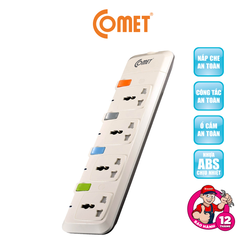 Ổ Cắm Nối Dài Comet CESG2405 nhựa ABS cao cấp, dây 5m, gồm 4 lỗ cắm 3 chấu tiêu chuẩn
