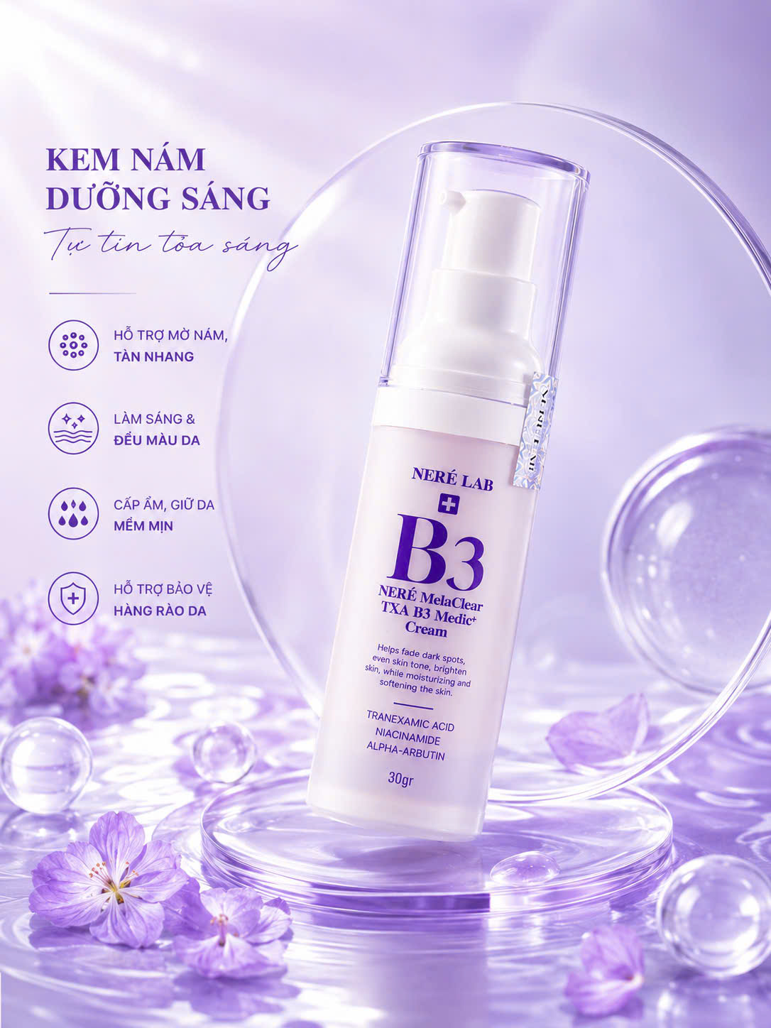NERÉ MelaClear TXA-B3 Medic+ Cream, Kem Dưỡng Hỗ Trợ Mờ Nám, Dưỡng Sáng, Đều Màu Da