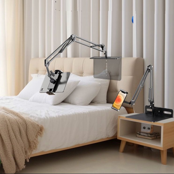 Giá đỡ điện thoại, kẹp ipad 2in1 treo đầu giường, để bàn đa năng nâng cấp cánh tay robot xoay 360 độ linh hoạt, Đế đúc chống rung, chắc chắn