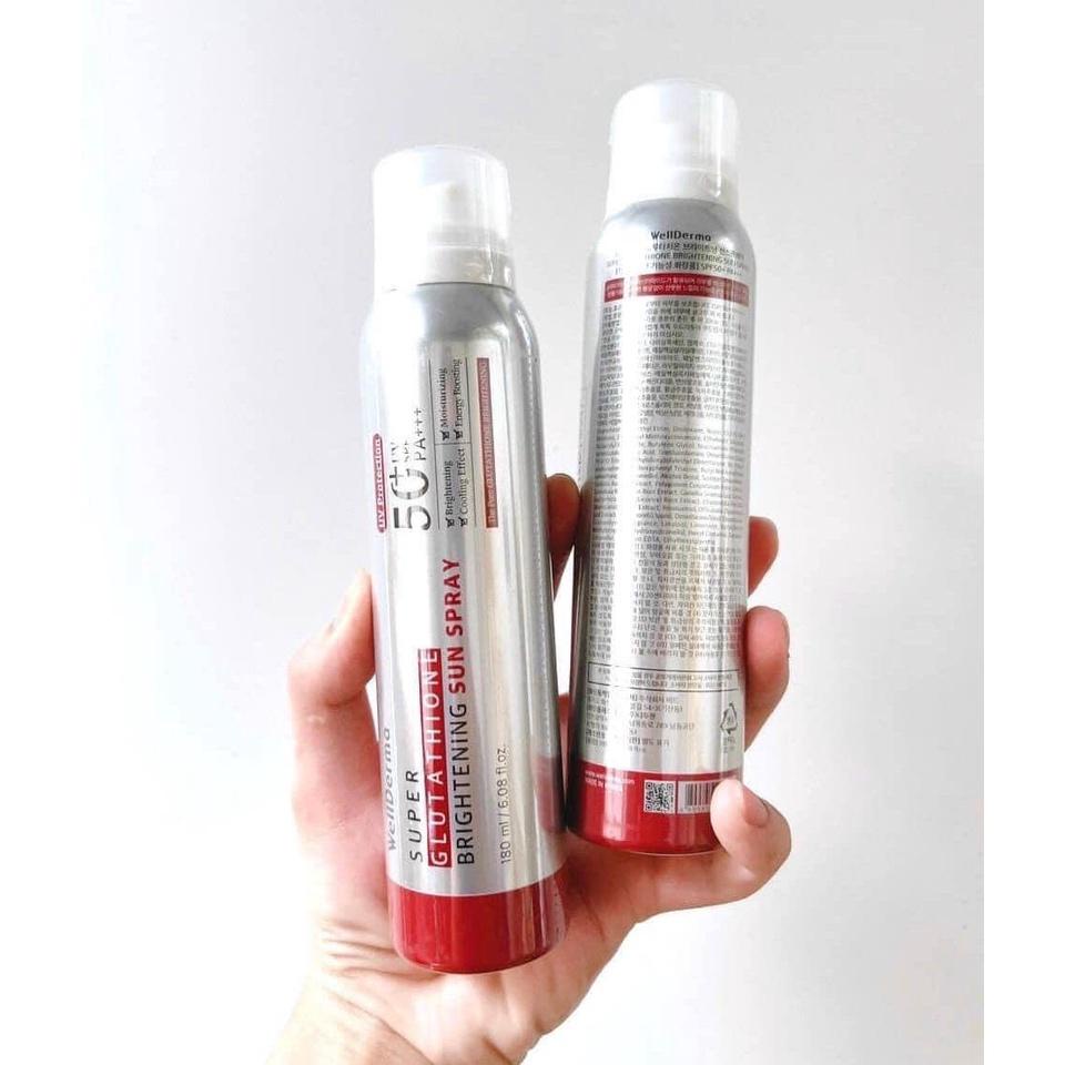 Xịt Chống Nắng Chống Trôi, Giảm Nhiệt, Làm Mát Da Wellderma 180ml Chính hãng