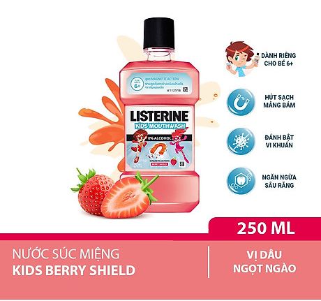Nước súc miệng listerine kids hương dâu dùng trẻ em trên 6 tuổi 250ml