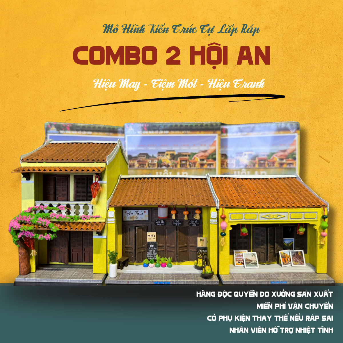 Set Combo 2 Mô Hình Lắp Ráp Kiến Trúc Trúc Hội An - Hiệu May + Tiệm Mót  + Hiệu Tranh - Thế Giới Tí Hon - CBHA2